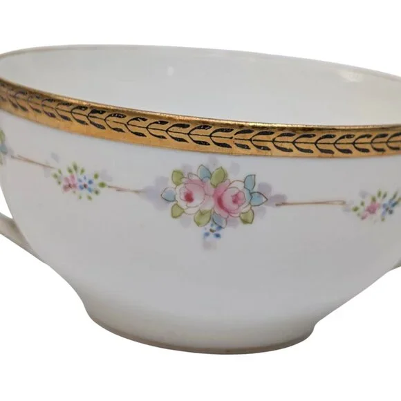 Antique Noritake M Bouillon Cup LOT OF 6 Roses Gold Encrusted N224 Double Handle
